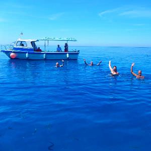 While out on our island cruise in Favignana, Sicily, we drop anchor and enjoy the cool seas to take a nice plunge! 